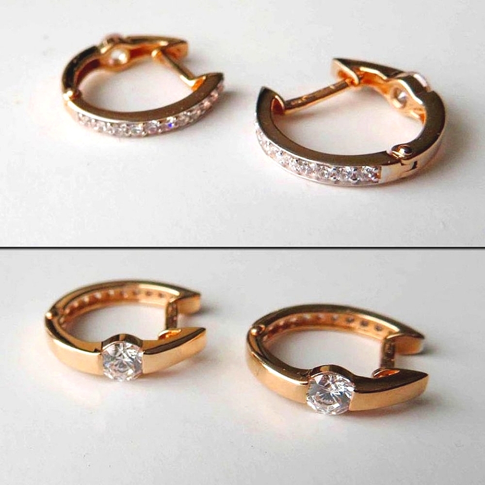 Solid 14K Rose Gold Double Sided Fianite Convertible Hoops